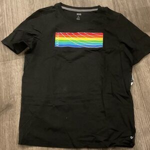DSG youth Large 14/16 Black Tee with Colorful Stripe Design